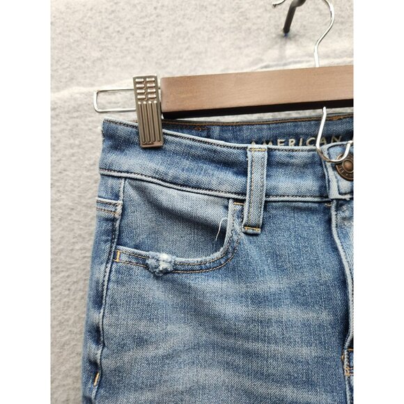 American Eagle Womens The Dream Jean Distressed Skinny Fit Blue Denim Jeans - Picture 2 of 7